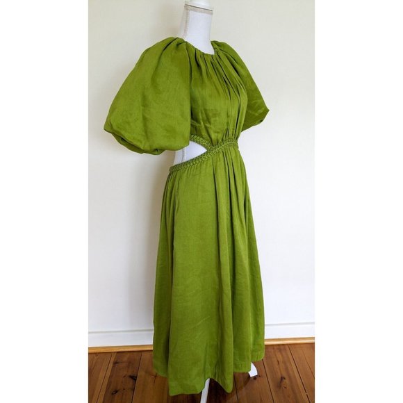 SOLD Aje Capucine Puff Sleeve Midi Dress Size 10 Verdant Green BNWT - Picture 4 of 15